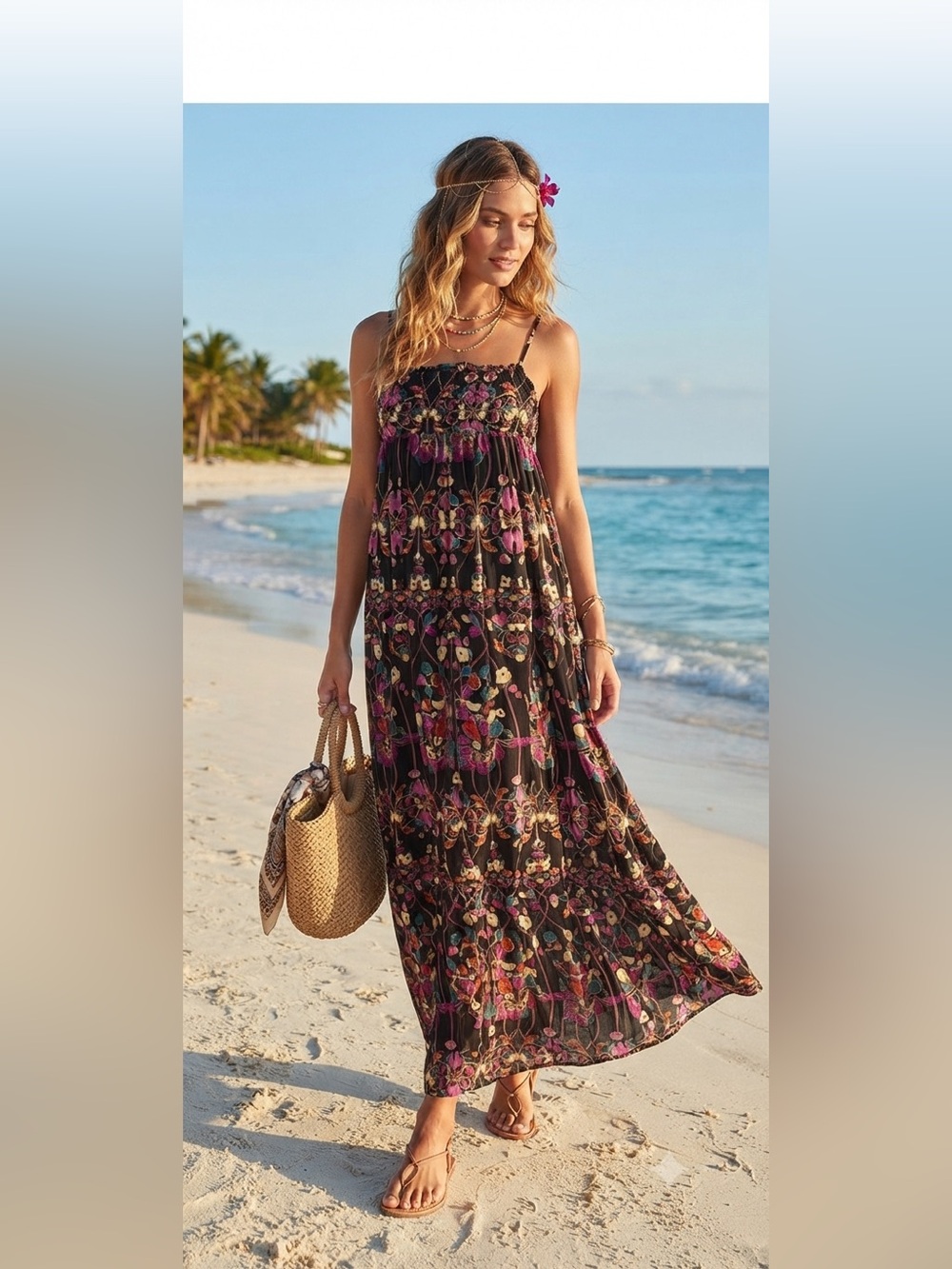 Anthropologie Black Maxi Dress with Multicolor Floral Pattern